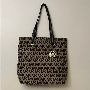 Michael Kors Brown and Black Tote with Signature Monogram